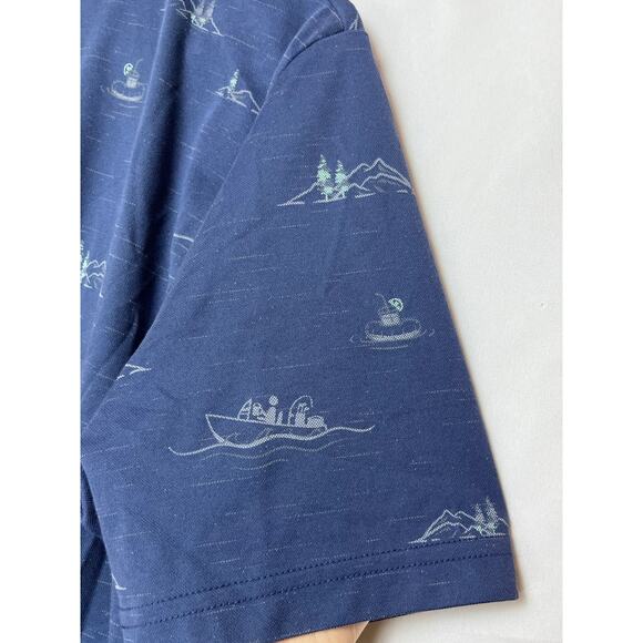 Travis Mathew Men L Blue Golf Polo Shirt Mountain Print Short Sleeve Performance - Picture 9 of 9